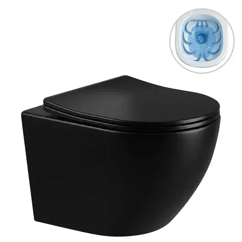 Záchody CERANO - WC závesné Cesso, Rimless + Slim/UF sedátko - čierna lesklá - 49x36 CER-417347