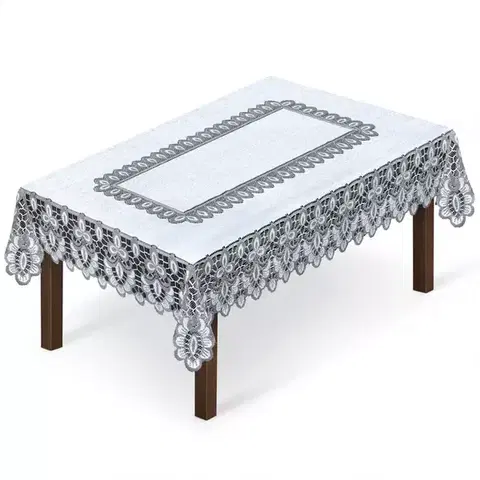 Bytový textil Žakárový obrus  249990 150X300 bielo-sivá