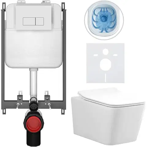 Záchody CERANO - Kompletný WC set Basic/Forte - biela lesklá - WC tlačidlo Modulo/Biela - na zamurovanie - 51x36 CER-8050BD86136