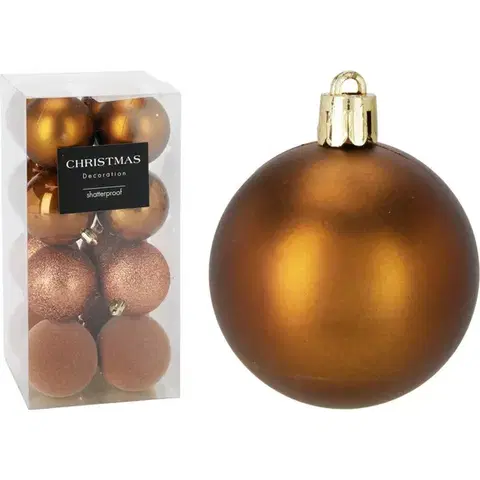 Vianočné dekorácie Set 16 ks vianočných ozdôb Festive Sparkles, zlatohnedá, pr. 6 cm, plast, pr. 6 cm