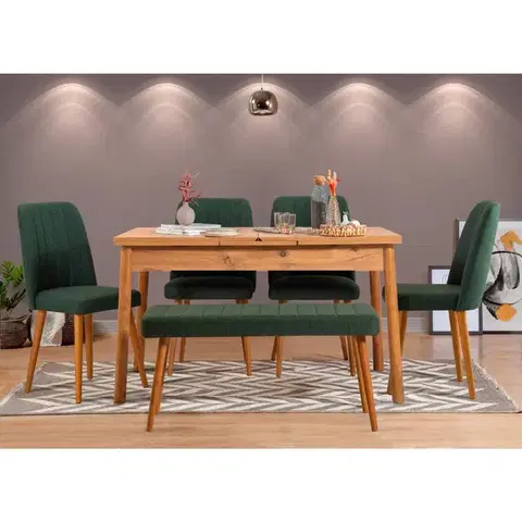 Jedálenské sety Jedálenský set s rozkladacím stolom a stoličkami (6 kusov) Santiago Atlantic Green