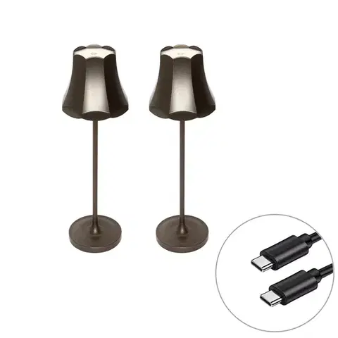 Lampy Sada 2 retro stolných lamp tmavá bronz nabíjateľná IP44 - Granny