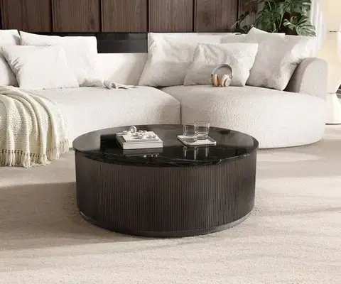 Konferenčné stolíky DELIFE Konferenčný stolík Fiorano 90×90 cm mramor čierna strieborná kov Black Antique