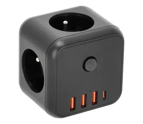 Predlžovacie káble  Rozbočovacia zásuvka s vypínačom LINEA 3x230V + 4xUSB A/C čierna KGLCZW3U4C