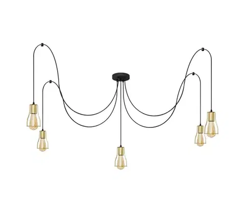 Svietidlá  Luster na lanku TUBE 5xE27/15W/230V pavúk čierna/zlatá W-KM 1924/5K BK+GO MAT