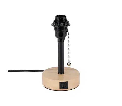 Lampy Brilagi - Stolná lampa s USB portom TABLON 1xE27/25W/230V dub/čierna BRI596