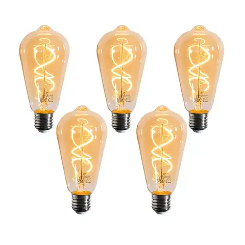 LED osvetlenie Sada 5 stmievateľných LED žiaroviek E27 so špirálovým vláknom ST64 zlatá 4W 270 lm 2100K