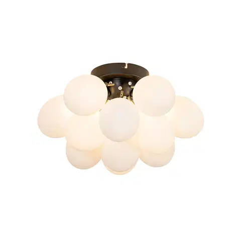 Stropné osvetlenie Stropné svietidlo v štýle Art Deco čierne s opálovým sklom 3-svetlo - Uvas