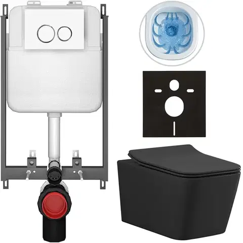 Záchody CERANO - Kompletný WC set Basic/Forte - čierna matná - WC tlačidlo Dualo/Biela - na zamurovanie - 51x36 CER-8050BD86376