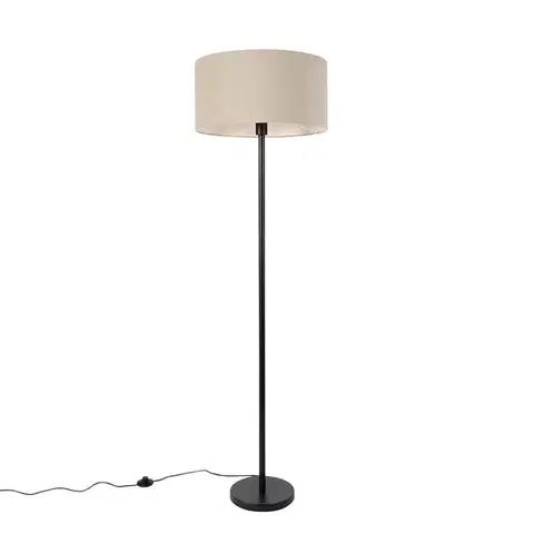 Stojace lampy Stojaca lampa čierna s tienidlom svetlohnedá 50 cm - Simplo