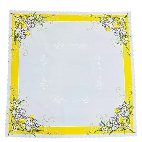 Obrusy Veľkonočný obrus Zajačiky žltý 90x90cm TiaHome