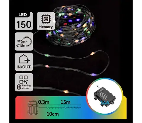 LED osvetlenie  B.V.  - LED vonkajší svetelný reťaz 150xLED/8 režimov 3xAA 15,3m IP44 viacfarebný B10303K1Q