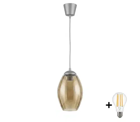 Svietidlá BRILAGI - LED luster na lanku GLASS 1xE27/60W/230V pr. 17 cm strieborná/dymovo-béžová NSTK7499+TK8612A