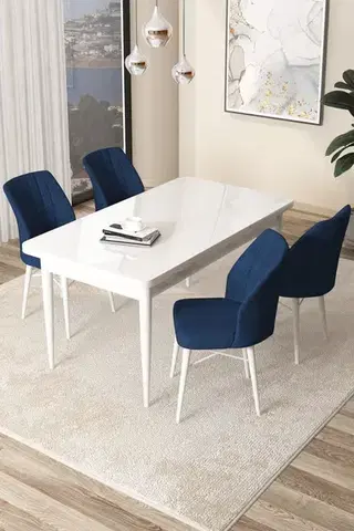 Jedálenské sety Dining Table & Chairs Set (5 Pieces) Arp - White, Navy Blue
