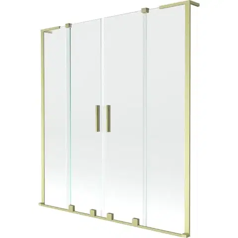 Sprchové dvere MEXEN/S - Velar L Duo dvojkrídlová posuvná vaňová zástena 150 x 150, transparent, zlatá kartáčovaná 896-150-003-02-55
