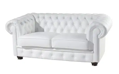 Sedacie súpravy PYKA Chesterfield kožená dvojsedačka wenge / biela (White snow)