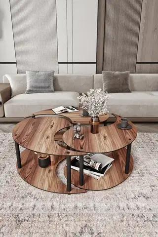 Sady stolíkov Súprava konferenčných stolíkov Yin Yang 3 70 - Walnut