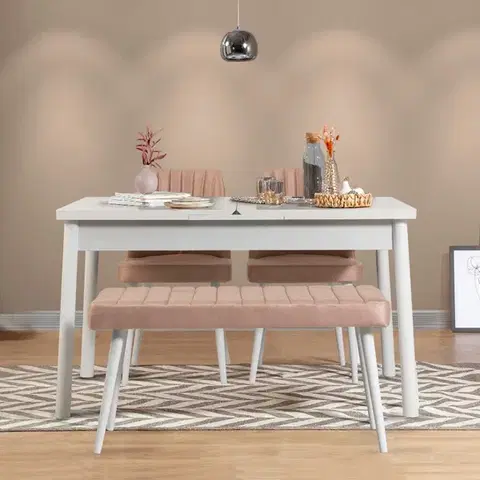 Jedálenské sety Jedálenský set s rozkladacím stolom a stoličkami (4 kusy) Santiago White-Stone