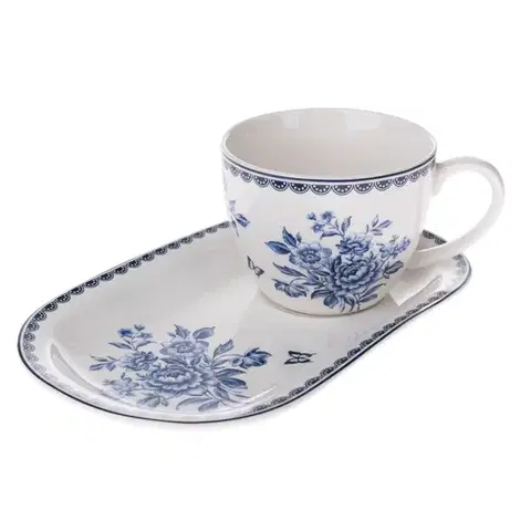Hrnčeky a šálky Porcelánový hrnček s podnosom Blue Rose, 445 ml