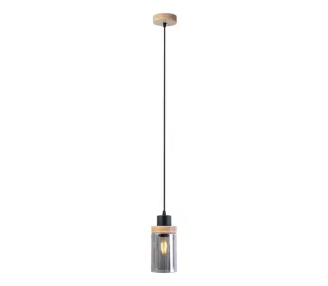 Svietidlá  Luster na lanku WOODNEST 1xE27/15W/230V borovica/dymová čierna W-KM 1015/1 BK+SM