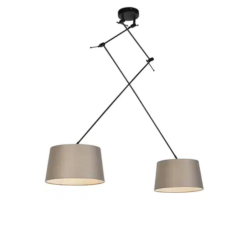 Závesné svietidlá Závesné svietidlo čierne s tienidlami z ľanu taupe 35 cm 2-svetlo - Blitz