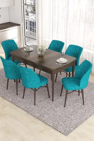 Jedálenské sety Extendable Dining Table & Chairs Set (7 Pieces) Eva - Baroque, Turquoise