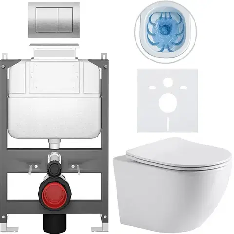 Záchody CERANO - Kompletný WC set Basic/Cesso - biela lesklá - WC tlačidlo Maxio/Strieborná - ovládanie zhora - predstenová inštalácia - 49x36 CER-8050BD85950