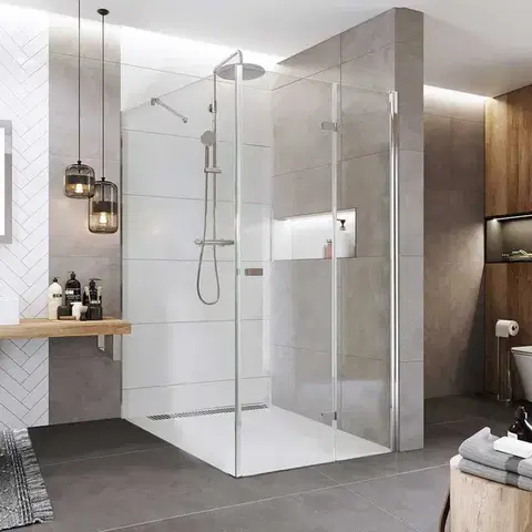 Sprchovacie kúty Mereo Sprchovací kút, Novea, obdĺžnik, zalamovací, 90x120 cm, chróm ALU, sklo Číre, dv. pravé a pevný diel CK14823ZP