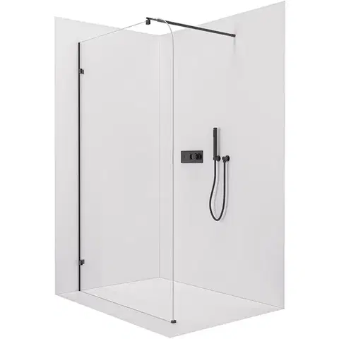 Sprchové dvere CERANO - Sprchová zástena Walk-in Orbis Round Ľ/P - 8 mm - okrúhla vzpera - čierna matná, transparentné sklo - 120x200 CER-682066