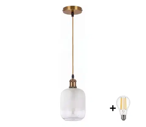 Svietidlá BRILAGI - Závesné LED svietidlo na lanku RETRO GLASS 1xE27/60W/230V priemer 14 cm zlatá/biela NSTK7779+AI0178
