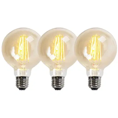 LED osvetlenie Sada 3 stmievateľných LED žiaroviek E27 G95 zlatá 5W 450lm 2200K