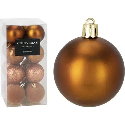 Vianočné dekorácie Súprava 16 ks vianočných ozdôb Festive Sparkles, zlatohnedá, pr. 5 cm, plast, pr. 5 cm