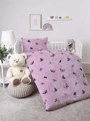 Detské obliečky MKLozkoviny.sk Obliečky mikroplyš do postieľky Exclusive – Motýlikovia ružové - 100 × 135 cm - 40 x 60 cm