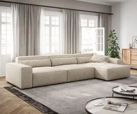Rohové sedacie súpravy DELIFE Rohová pohovka Sirpio XL 370x170 cm manšester béžová variabilné ležadlo