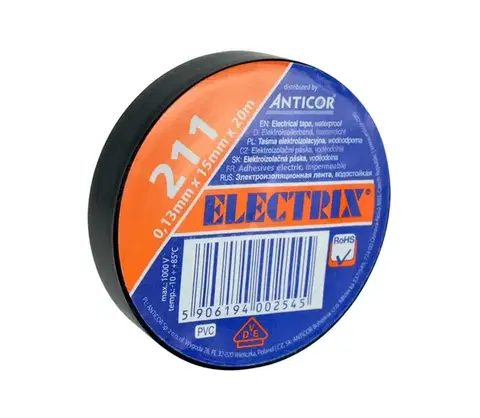 Predlžovacie káble  AP02C − Izolačná páska ELECTRIX 15mm x 20m čierna AP02C