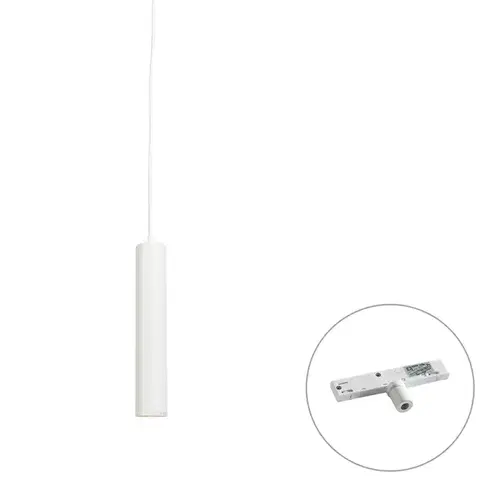 Koľajnicové svetelné systémy Dizajnová závesná lampa biela vrátane 1-fázového koľajnicového adaptéra - Slimline Tuba Small