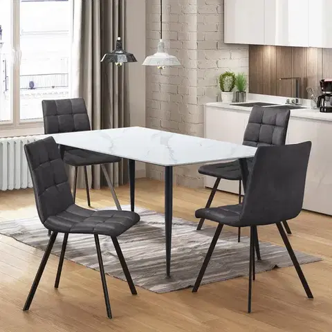 Jedálenské sety Jedálenský stôl ADRIA 140x80 + 4 stoličky BERGEN sivé mikrovlákno