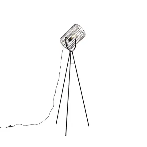 Stojace lampy Priemyselná stojaca lampa trojnožka oceľ čierna - Bliss Vefa