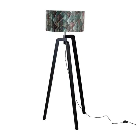Stojace lampy Stojacia lampa čierna s velúrovým tienidlom s dizajnom listov 50 cm - Puros