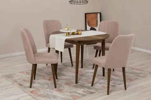 Jedálenské sety Jedálenský set s rozkladacím stolom a stoličkami (5 kusov) Vina 0900 - Walnut, Stone