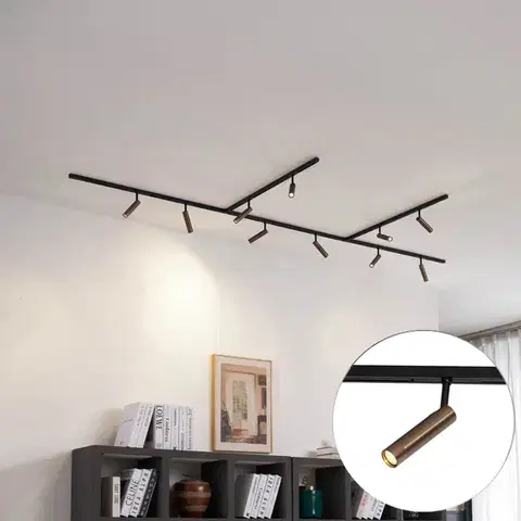 Koľajnicové svetelné systémy Moderný koľajnicový systém s 10 reflektormi tmavá bronz 1-fázový - Slimline Uzzy