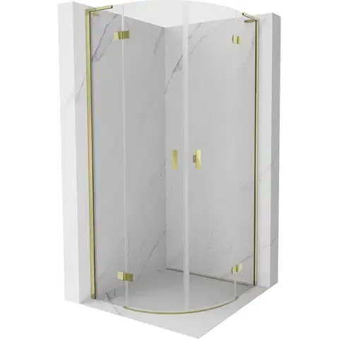 Sprchovacie kúty MEXEN/S - Mist L sprchový kút štvrťkruh, krídlové 100 x 100, transparent, zlato 8A33L-100-100-50-00
