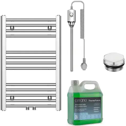 Doplnky do kúpeľne CERANO - Kúpeľňový elektrický radiátorový set Benito - 300W - chróm - 700x450 mm CER-041022