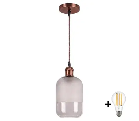 Svietidlá BRILAGI - LED závesný luster na lanku RETRO GLASS 1xE27/60W/230V priemer 14 cm medená/biela NSTK7778+AI0179