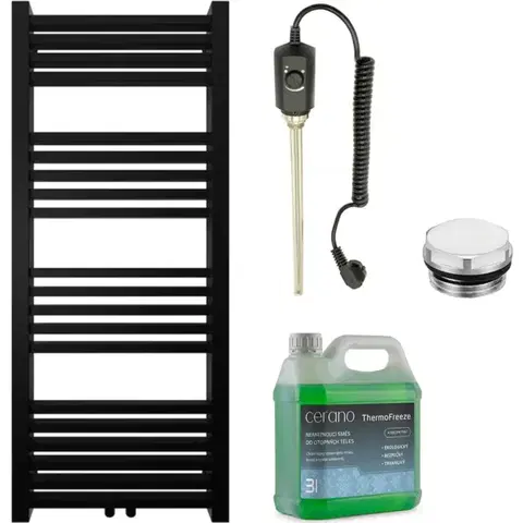 Doplnky do kúpeľne CERANO - Kúpeľňový elektrický radiátorový set Franko - 300W - čierna matná - 1200x500 mm CER-978838