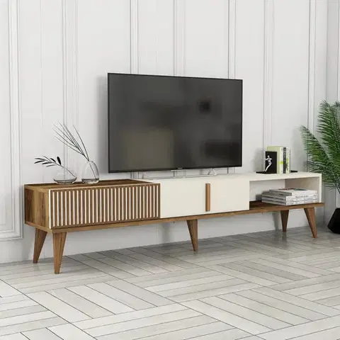 TV stolíky TV stolík Milan Alt - Walnut, Cream