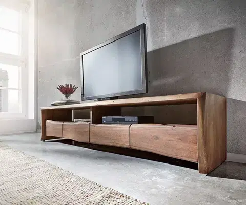 Televízne stolíky DELIFE TV stolík Live-Edge 230 cm masívna akácia hnedá 4 zásuvky