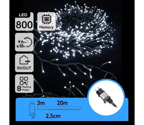 LED osvetlenie  B.V.  - LED Vonkajší vianočný reťaz 800xLED/8 funkcií 23m IP44 studená biela B103031O6
