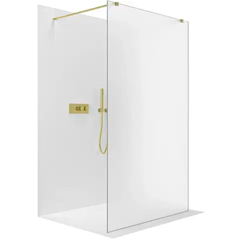 Sprchové dvere CERANO - Sprchová zástena Walk-in Onyx Duo Ľ/P - 8 mm - hranatá vzpera - zlatá, mliečne sklo - 70x200 CER-8050BD1878