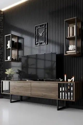 Obývacie steny TV skrinka / Obývacia stena Chrome Line - Walnut, Black
